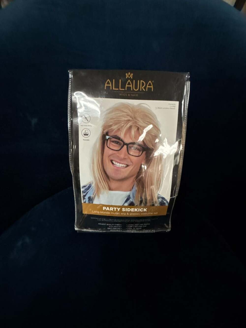 Allaura Party Sidekick Long Blonde Mullet Wig & Glasses Costume Set